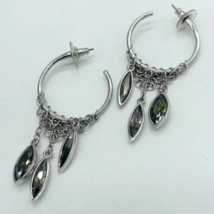 Swarovski Crystal Damocles Navette Silver Hoop Earrings